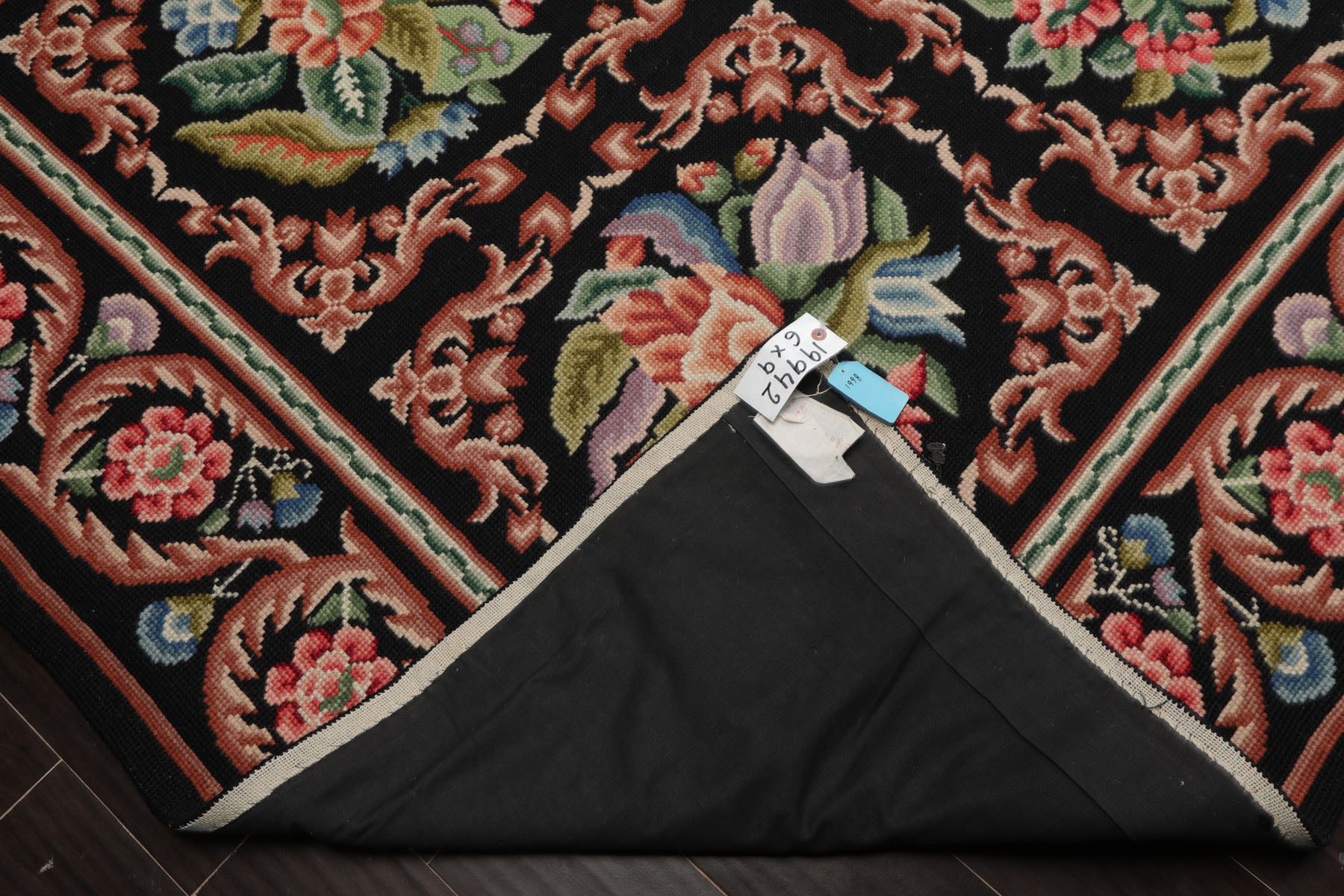 6x9 Black, Rust, Ivory Color Hand Woven Needlepoint Wool Traditional Oriental Rug
