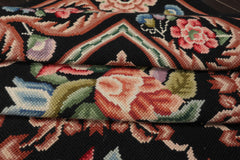 6x9 Black, Rust, Ivory Color Hand Woven Needlepoint Wool Traditional Oriental Rug