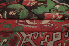 7x9 Crimson, Brown, Green Color Hand Woven Kilim Wool Arts & Crafts Oriental Rug