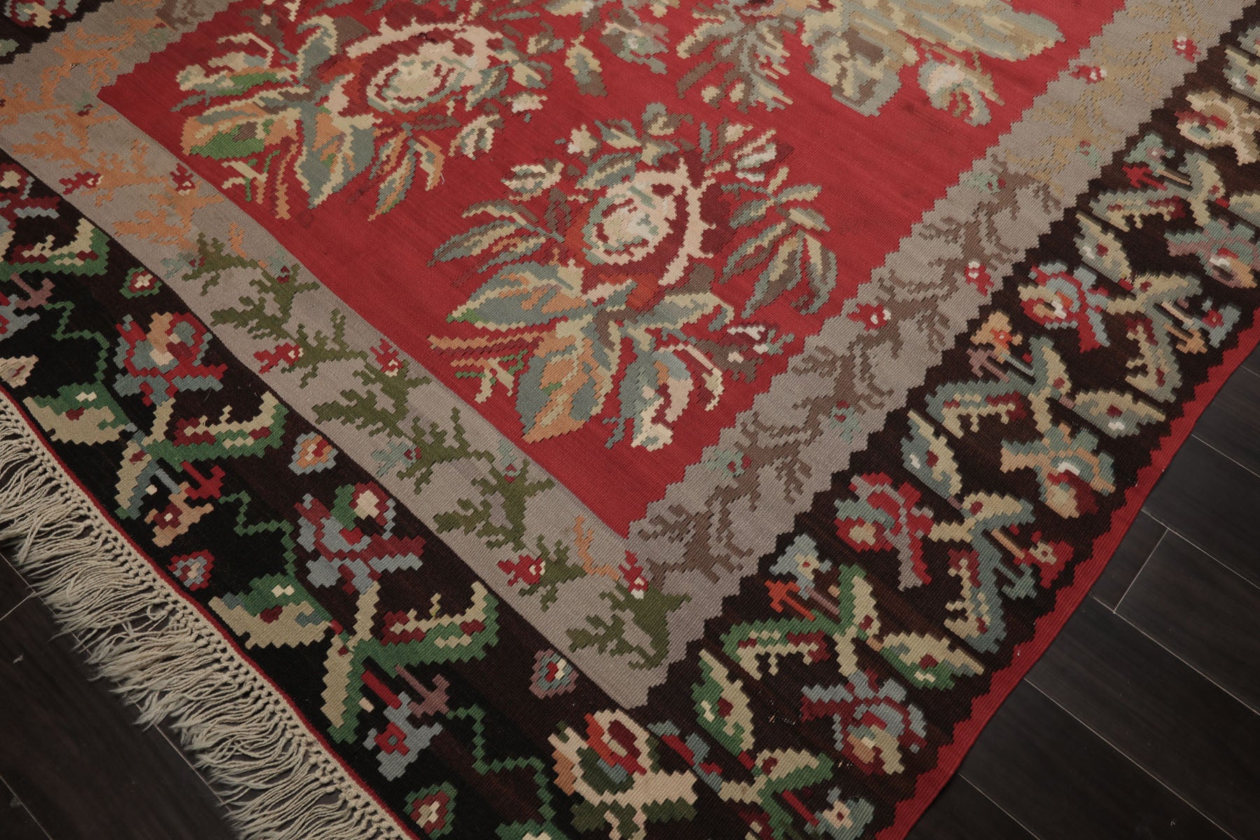 7x11 Crimson, Gray, Brown Color Hand Woven Kilim Wool Arts & Crafts Oriental Rug