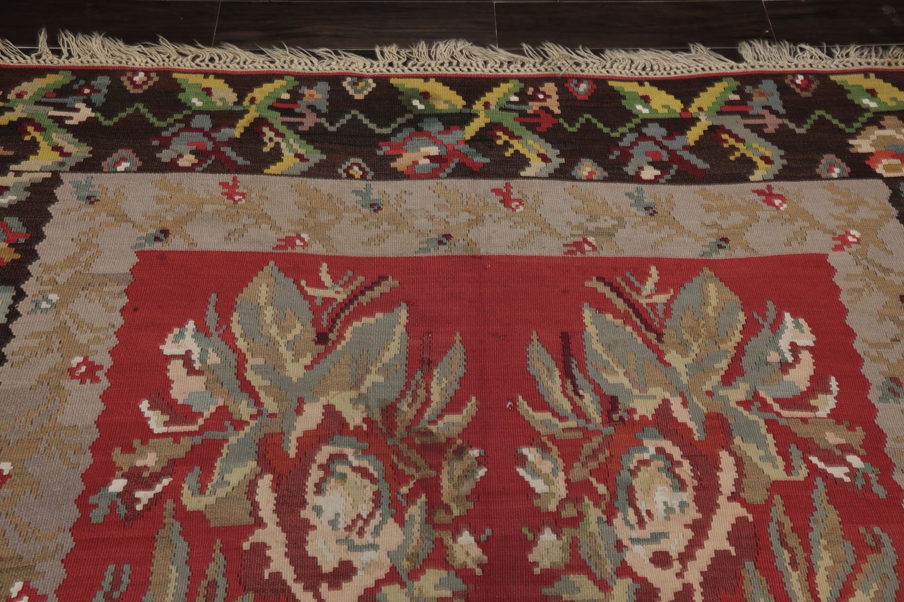 7x11 Crimson, Gray, Brown Color Hand Woven Kilim Wool Arts & Crafts Oriental Rug