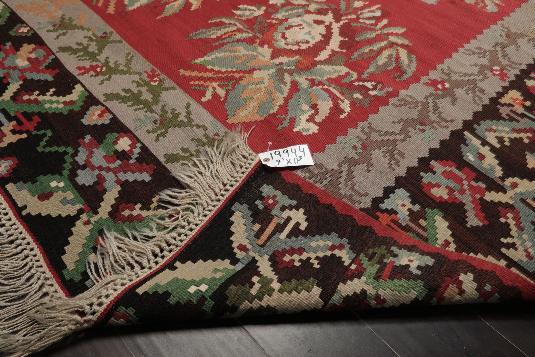 7x11 Crimson, Gray, Brown Color Hand Woven Kilim Wool Arts & Crafts Oriental Rug