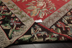 7x11 Crimson, Gray, Brown Color Hand Woven Kilim Wool Arts & Crafts Oriental Rug