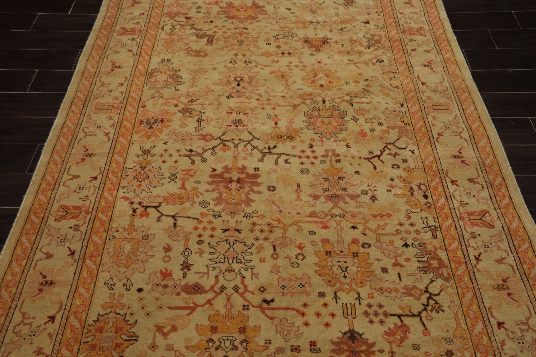 6x9 Light Gold, Coral, Tan Color Hand Knotted Oushak Wool Arts & Crafts Oriental Rug