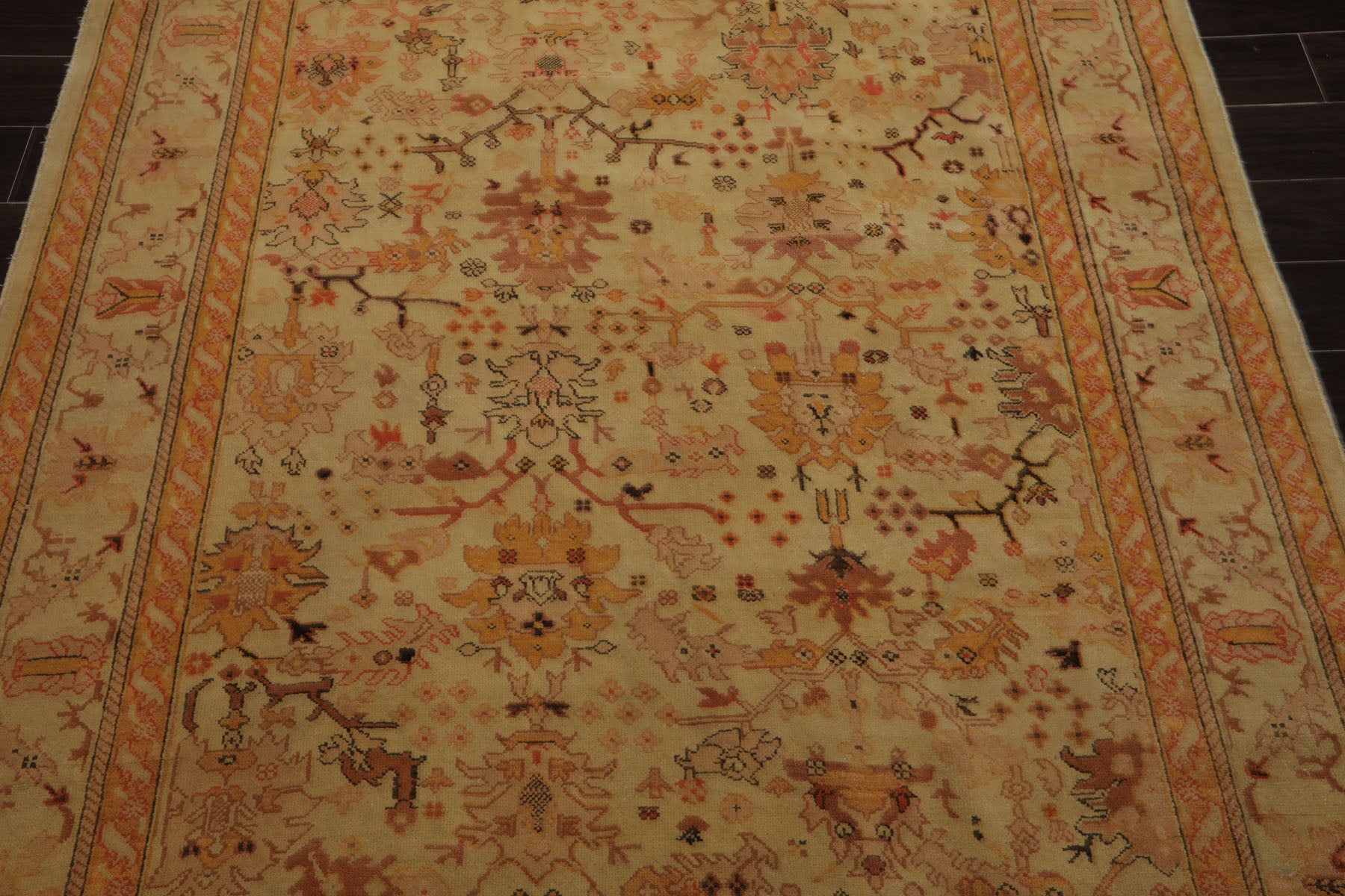 6x9 Light Gold, Coral, Tan Color Hand Knotted Oushak Wool Arts & Crafts Oriental Rug