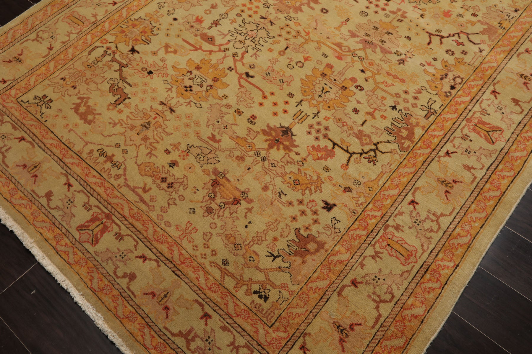 6x9 Light Gold, Coral, Tan Color Hand Knotted Oushak Wool Arts & Crafts Oriental Rug