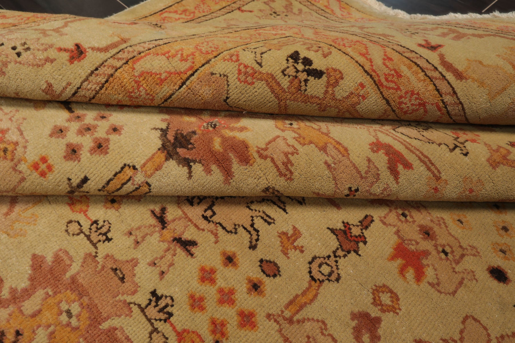 6x9 Light Gold, Coral, Tan Color Hand Knotted Oushak Wool Arts & Crafts Oriental Rug