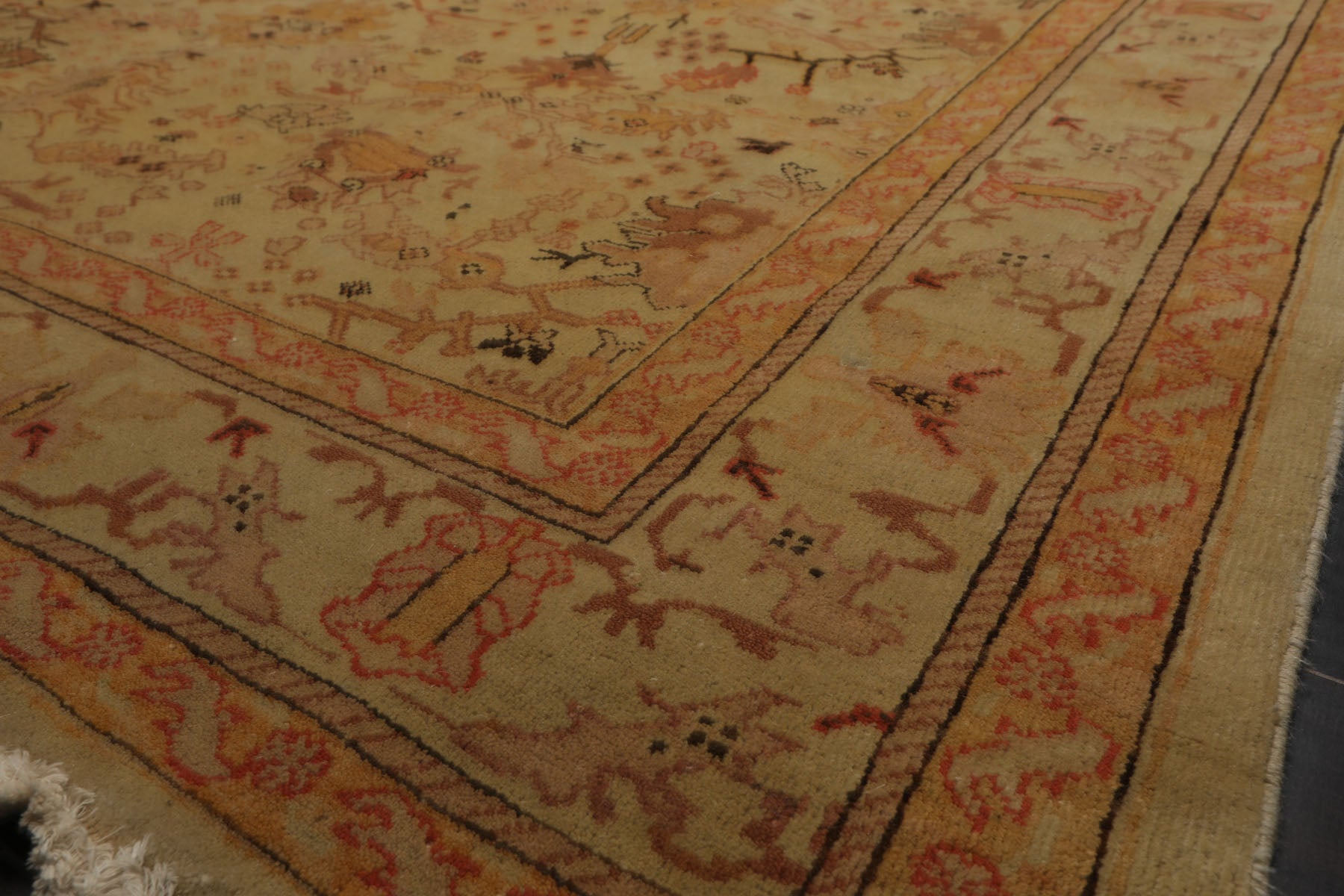 6x9 Light Gold, Coral, Tan Color Hand Knotted Oushak Wool Arts & Crafts Oriental Rug