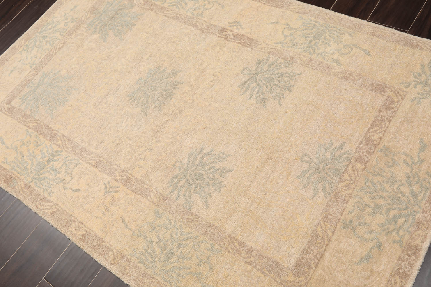 4x6 Beige, Taupe, Slate Color Hand Knotted Floral 100% Wool Transitional Oriental Rug