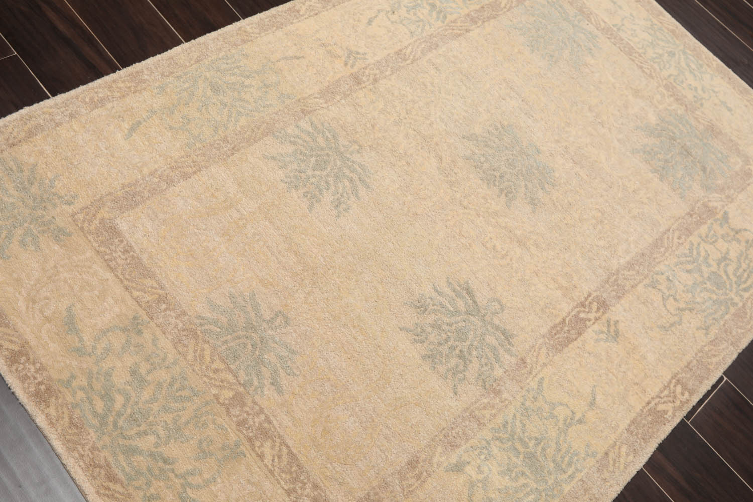 4x6 Beige, Taupe, Slate Color Hand Knotted Floral 100% Wool Transitional Oriental Rug