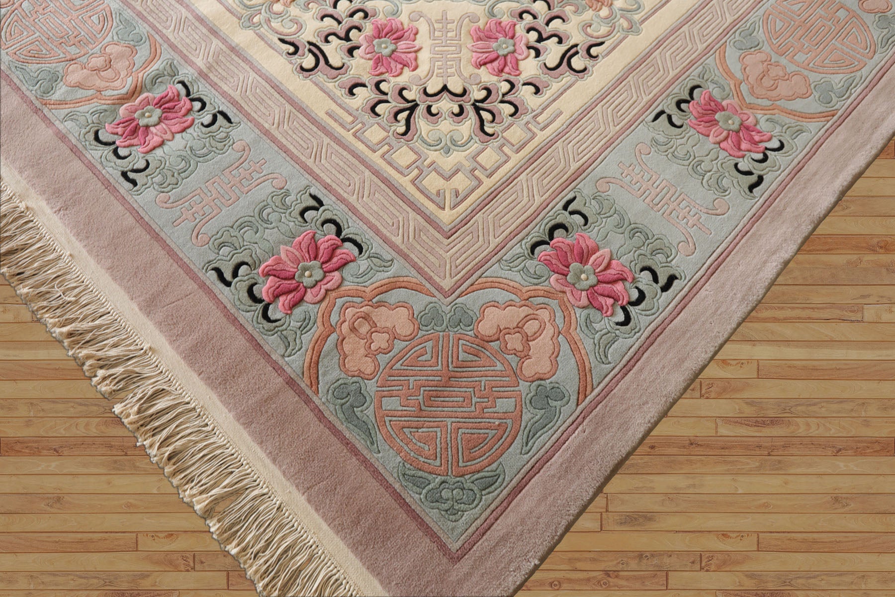 10x14 Ivory, Rose, Aqua Color Hand Knotted Aubusson Savonnerie Wool Traditional Oriental Rug