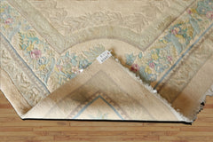 11x18 Beige, Tan, Aqua Color Hand Knotted Aubusson Savonnerie Wool Traditional Oriental Rug
