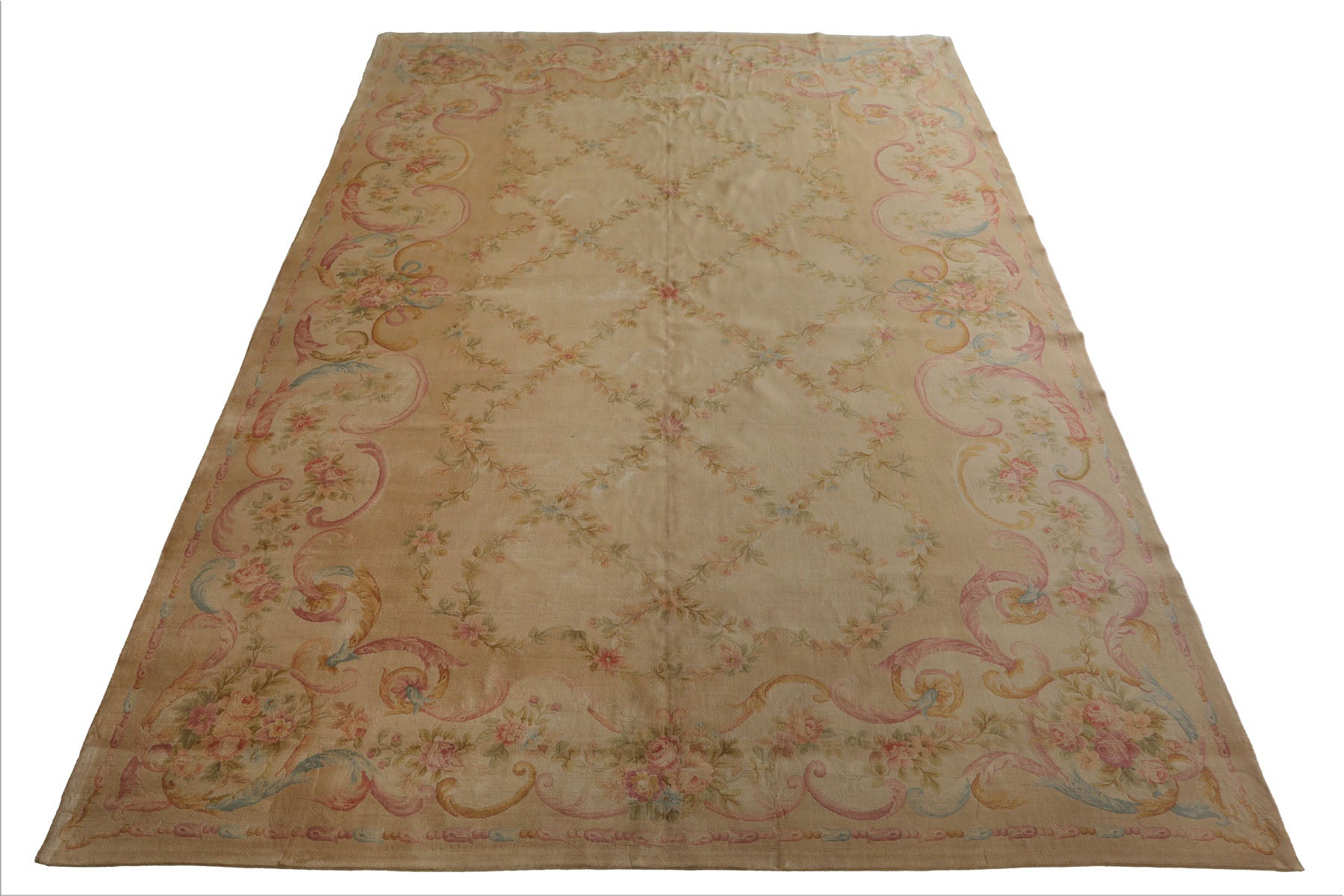 12x18 Beige, Rose, Tan Color Hand Knotted Aubusson Savonnerie Silk Traditional Oriental Rug