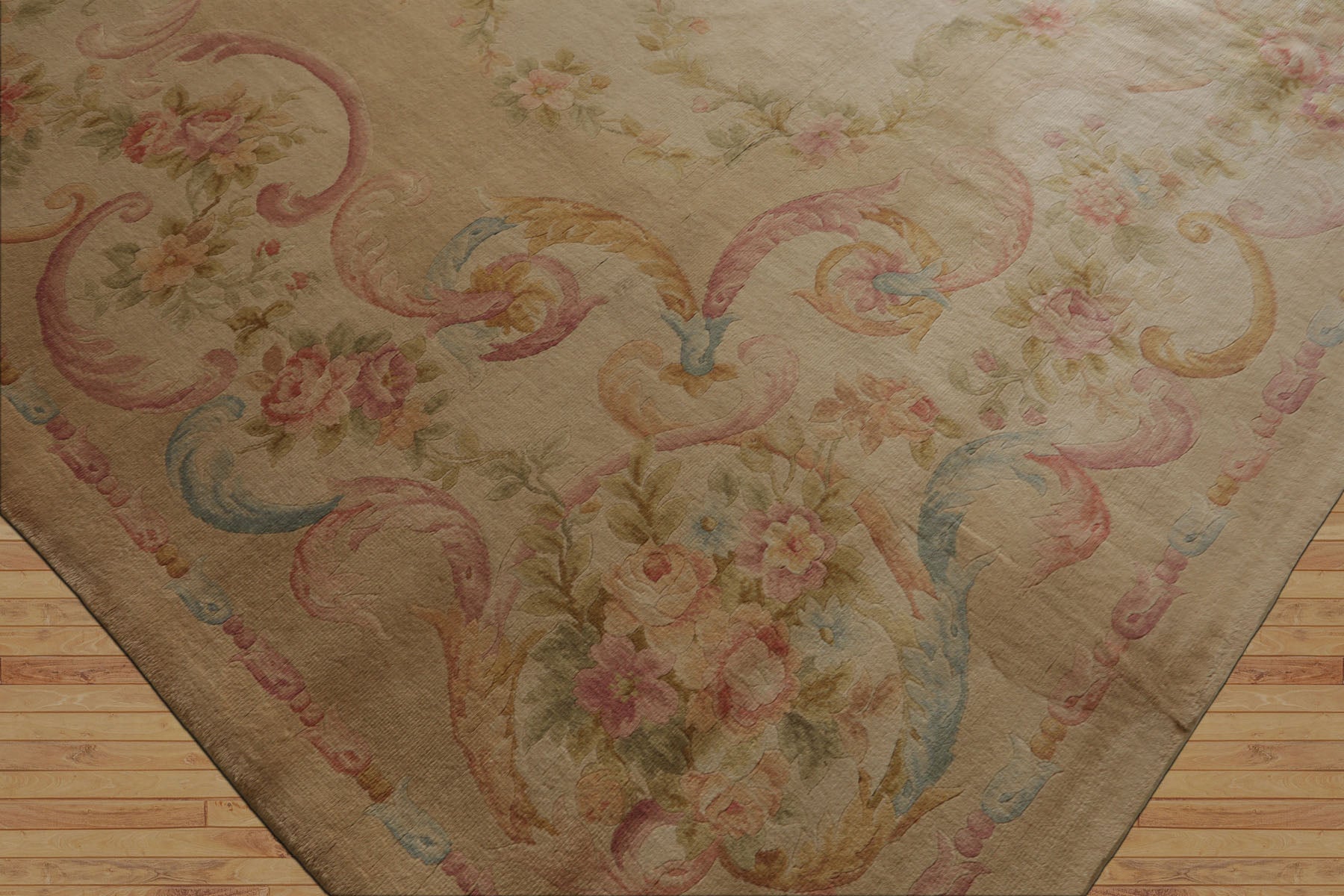 12x18 Beige, Rose, Tan Color Hand Knotted Aubusson Savonnerie Silk Traditional Oriental Rug