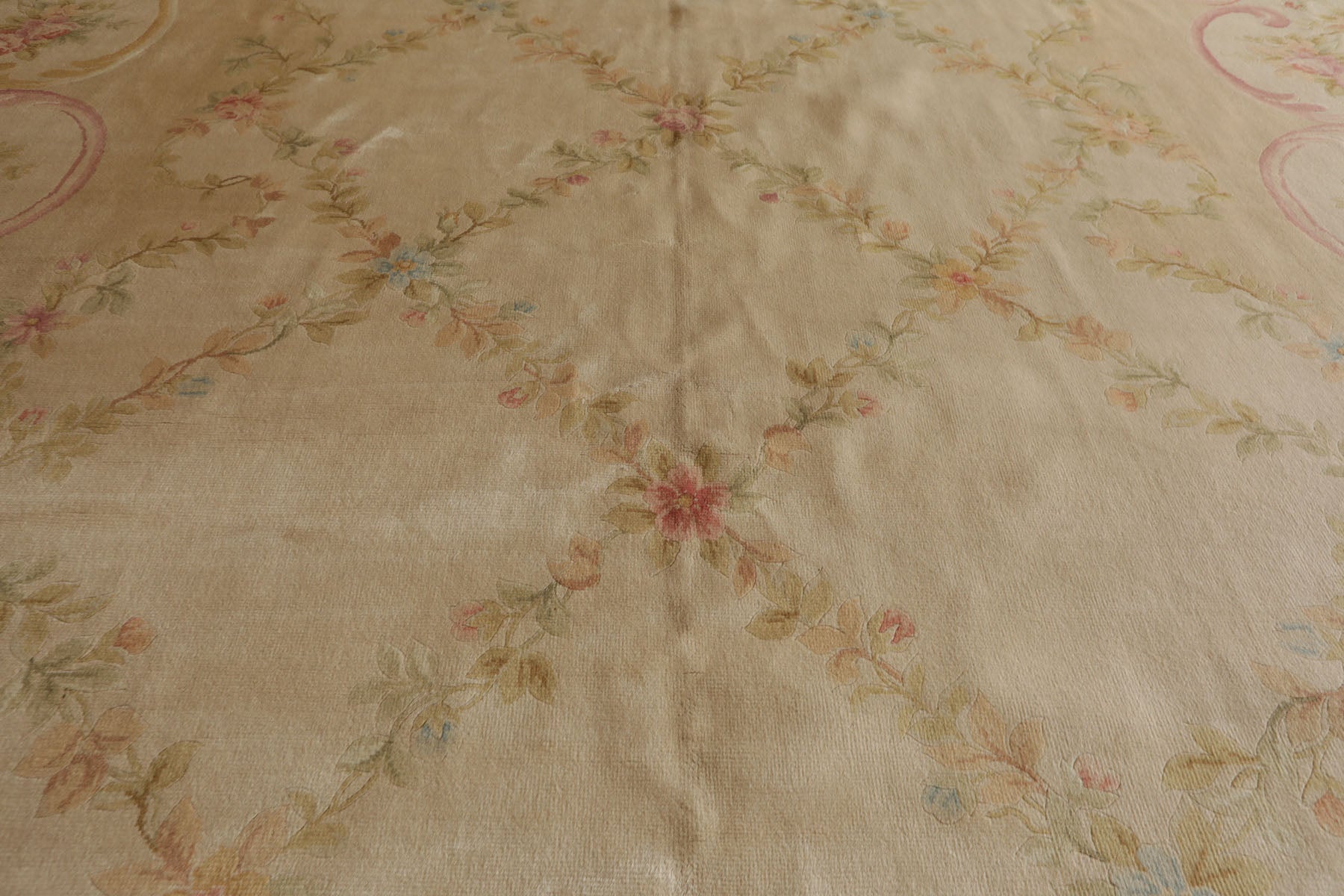 12x18 Beige, Rose, Tan Color Hand Knotted Aubusson Savonnerie Silk Traditional Oriental Rug