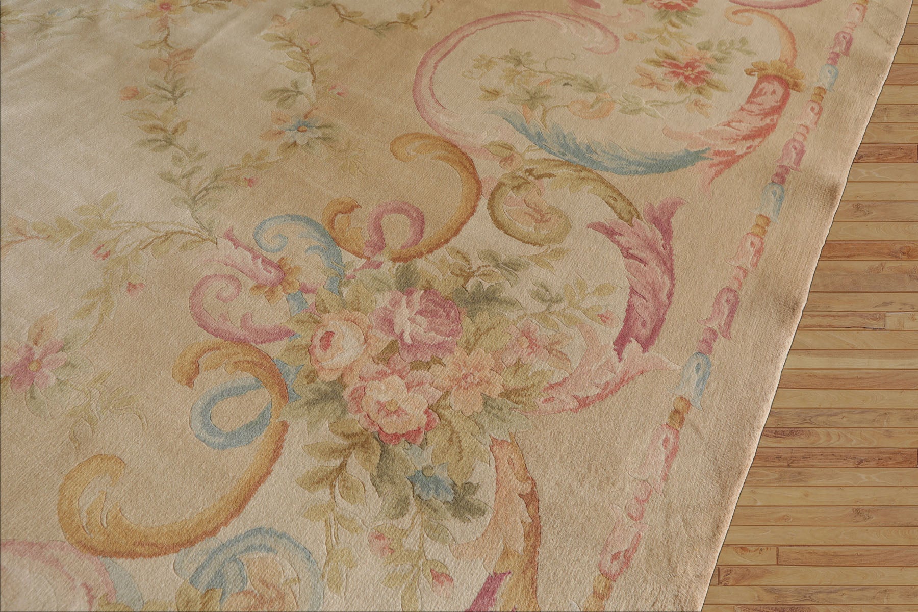 12x18 Beige, Rose, Tan Color Hand Knotted Aubusson Savonnerie Silk Traditional Oriental Rug