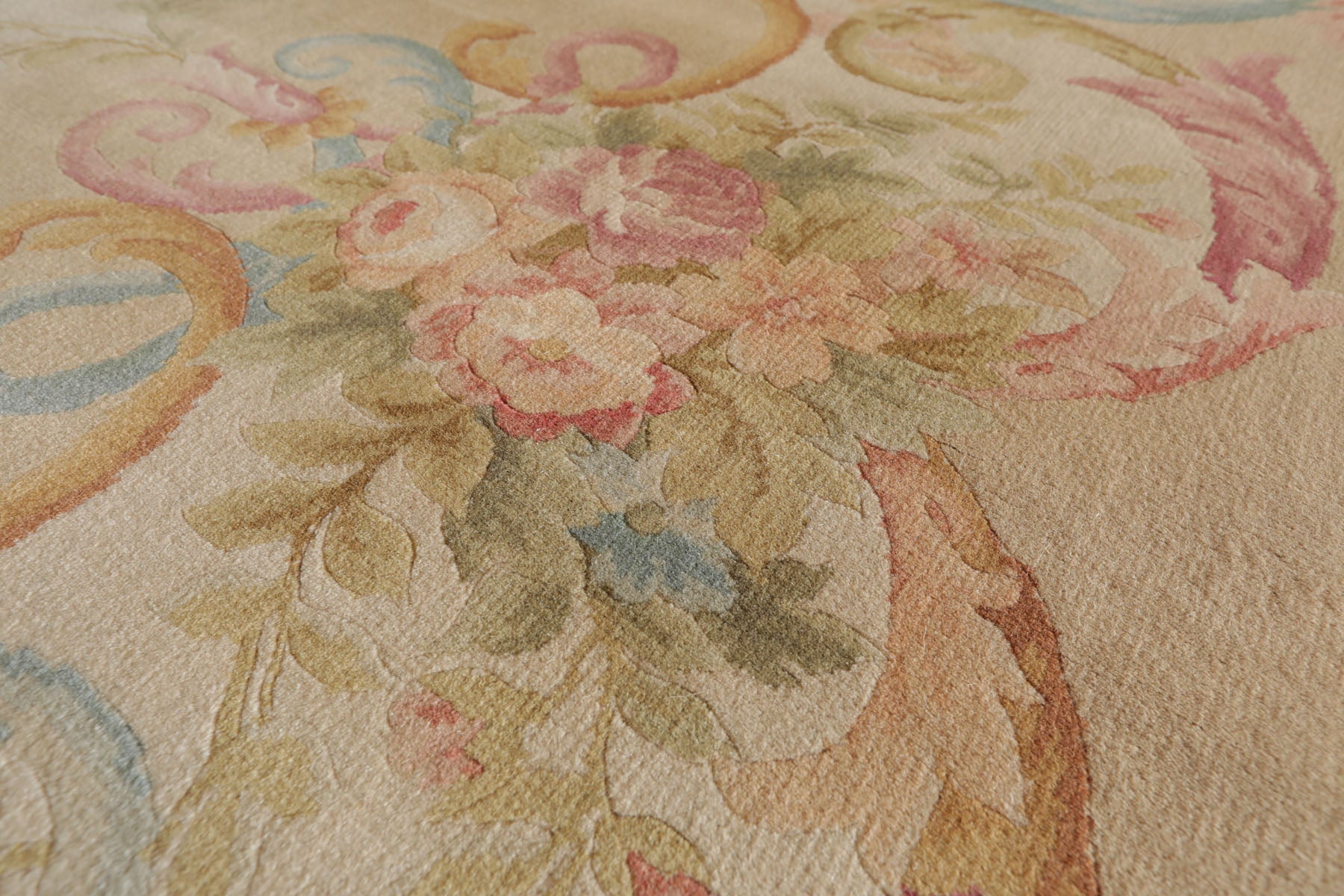 12x18 Beige, Rose, Tan Color Hand Knotted Aubusson Savonnerie Silk Traditional Oriental Rug