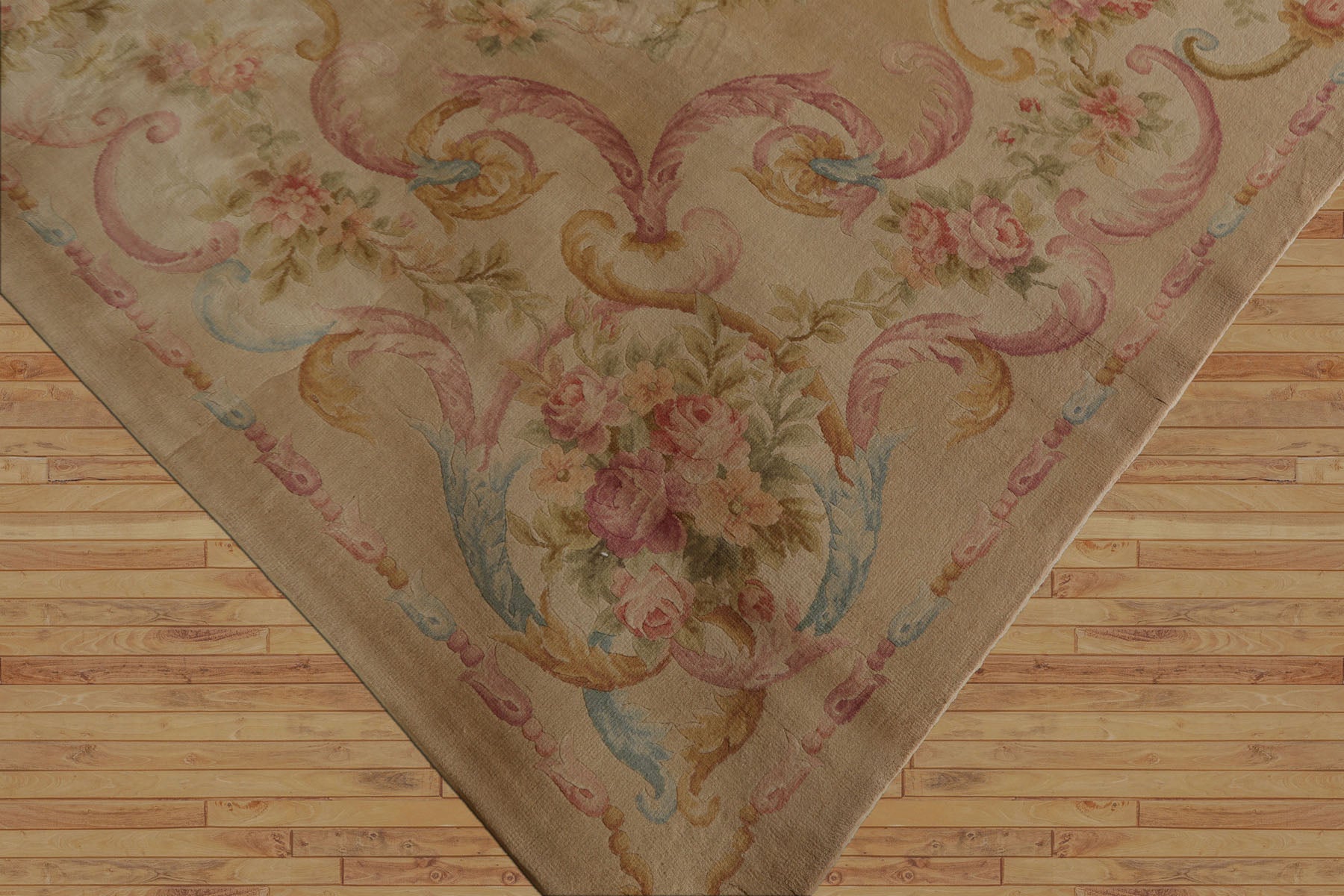 12x18 Beige, Rose, Tan Color Hand Knotted Aubusson Savonnerie Silk Traditional Oriental Rug