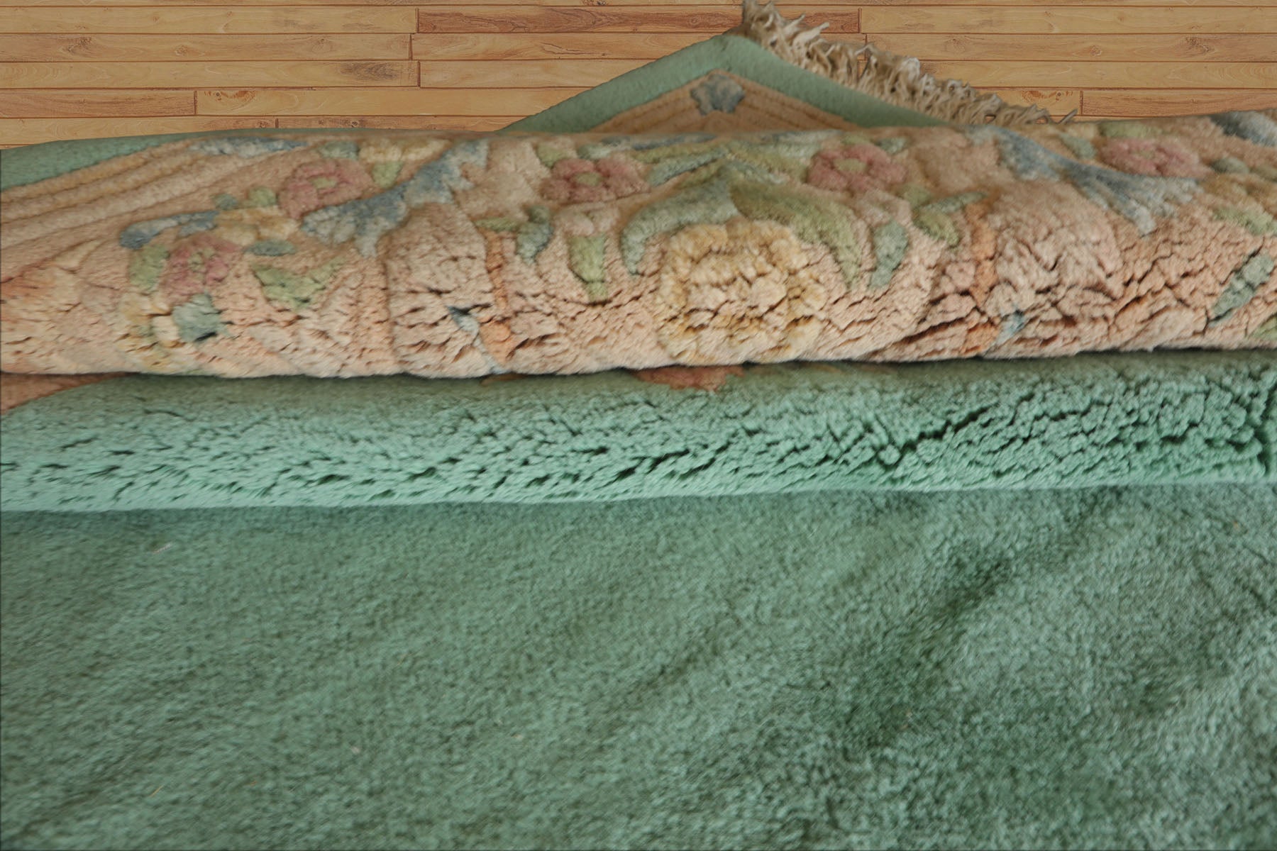 Oversize Sea Foam, Green, Light Peach Color Hand Knotted Aubusson Savonnerie Wool Traditional Oriental Rug