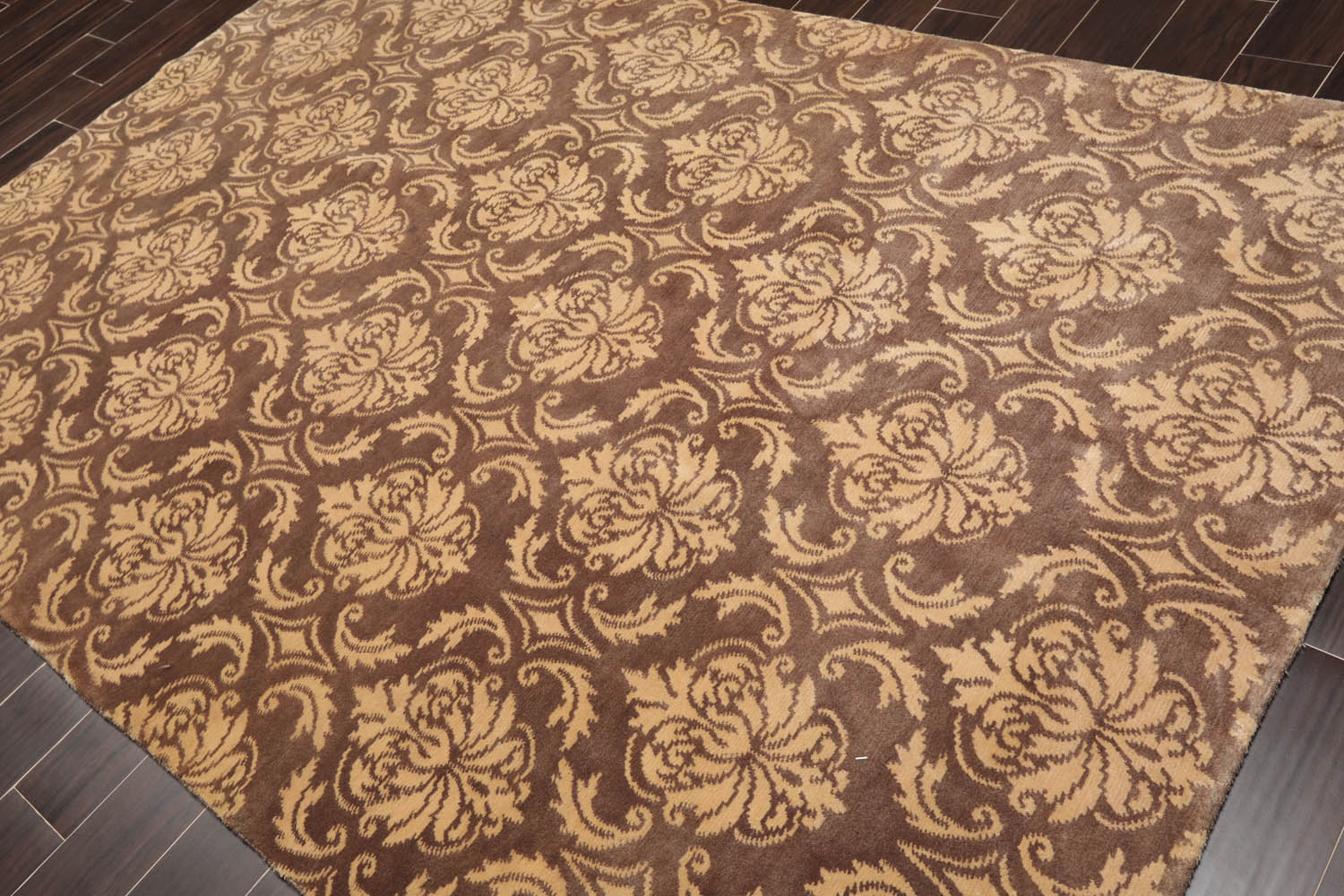 6x9 Brown, Caramel, Color Hand Knotted All-Over 100% Wool Transitional Oriental Rug