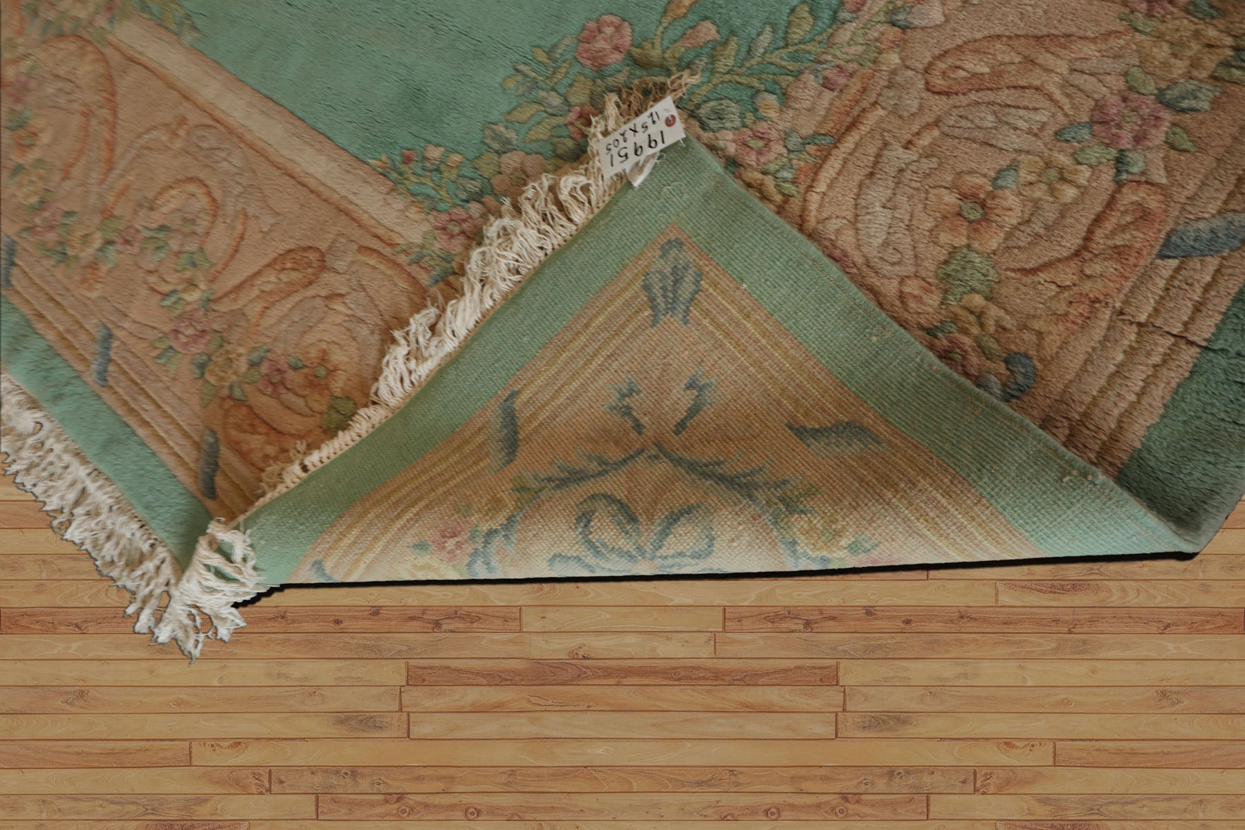 Oversize Sea Foam, Green, Light Peach Color Hand Knotted Aubusson Savonnerie Wool Traditional Oriental Rug