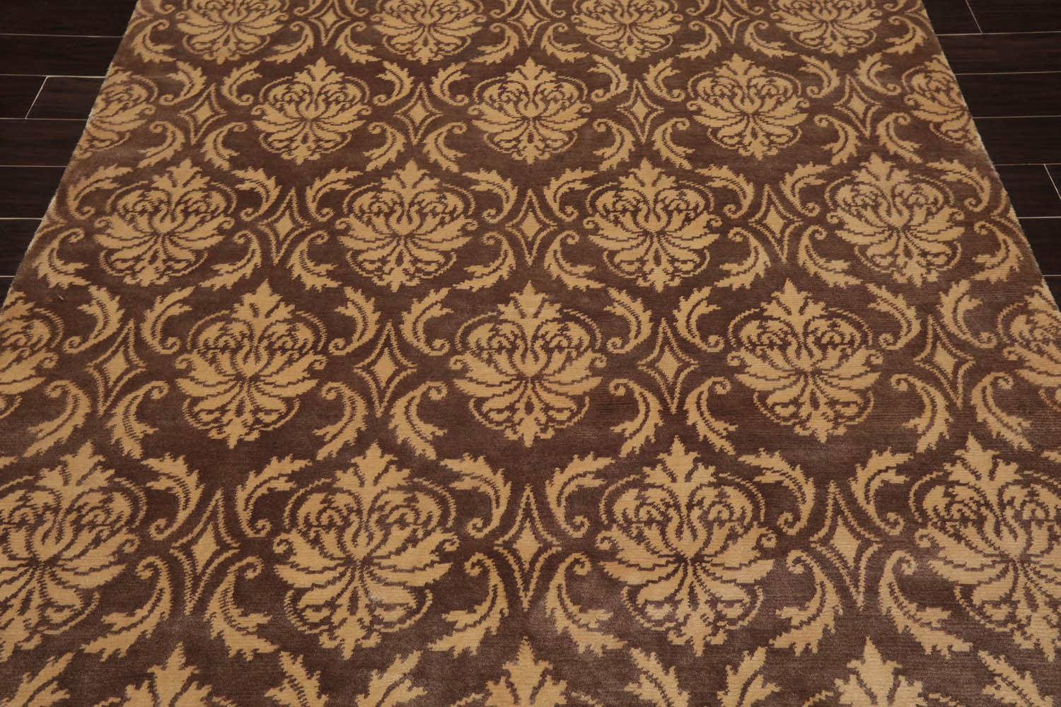 6x9 Brown, Caramel, Color Hand Knotted All-Over 100% Wool Transitional Oriental Rug