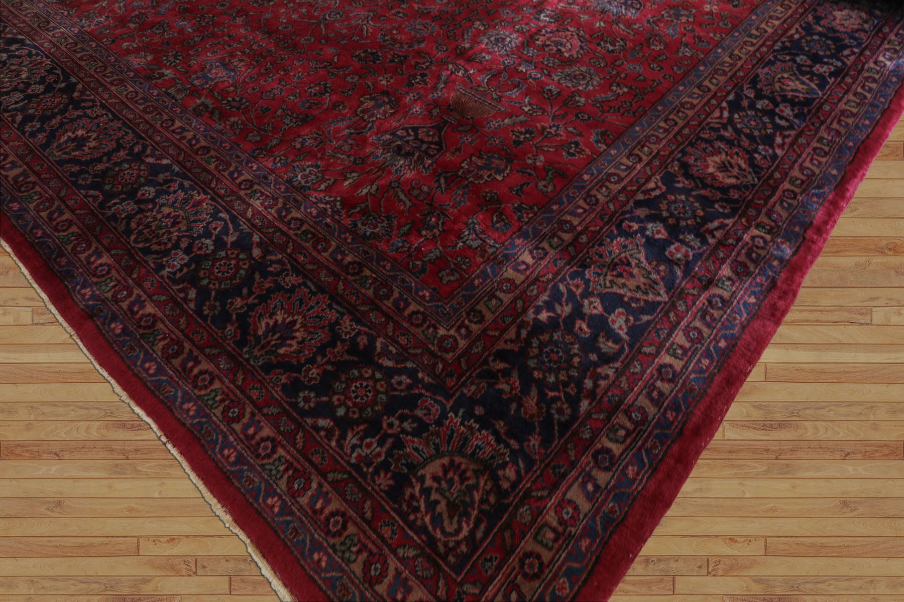Oversize Deep Wine Red, Midnight Blue, Navy Color Hand Knotted Agra Wool Traditional Oriental Rug