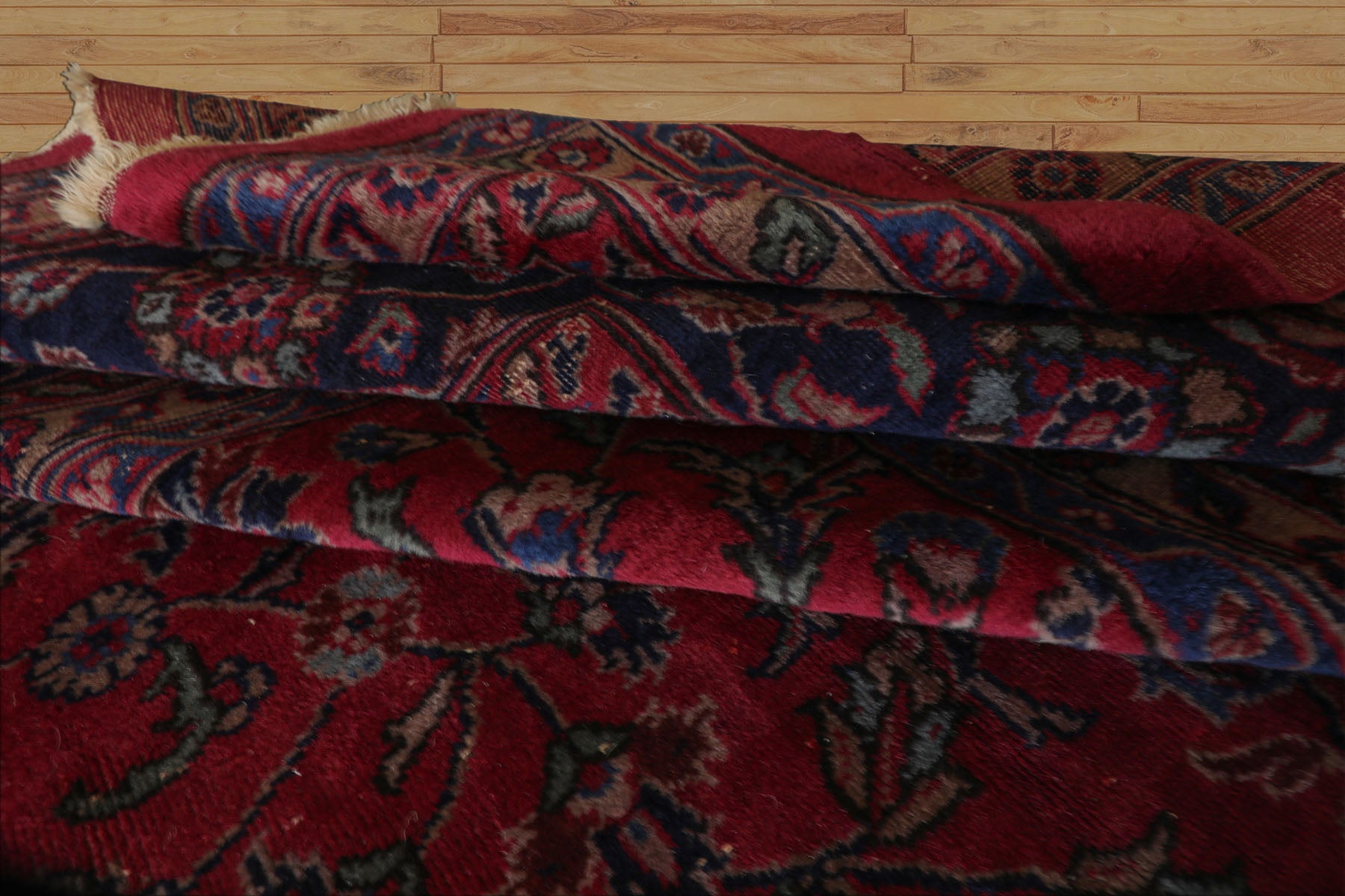 Oversize Deep Wine Red, Midnight Blue, Navy Color Hand Knotted Agra Wool Traditional Oriental Rug