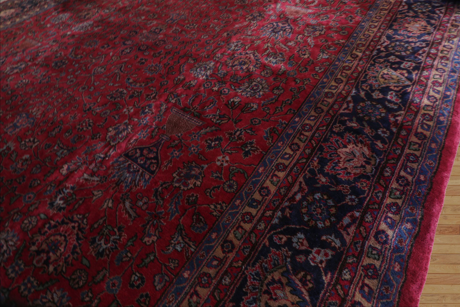 Oversize Deep Wine Red, Midnight Blue, Navy Color Hand Knotted Agra Wool Traditional Oriental Rug