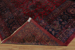 Oversize Deep Wine Red, Midnight Blue, Navy Color Hand Knotted Agra Wool Traditional Oriental Rug