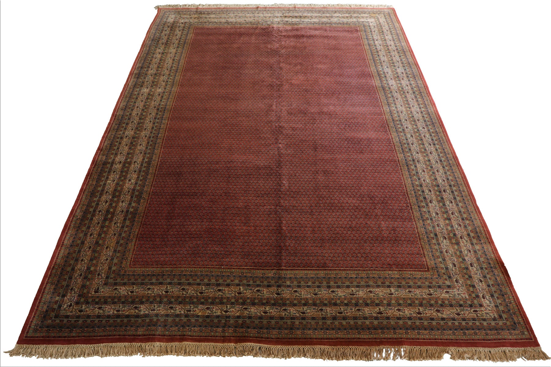 12x18 Rust, Rose, Beige Color Hand Knotted Paisley Wool Traditional Oriental Rug