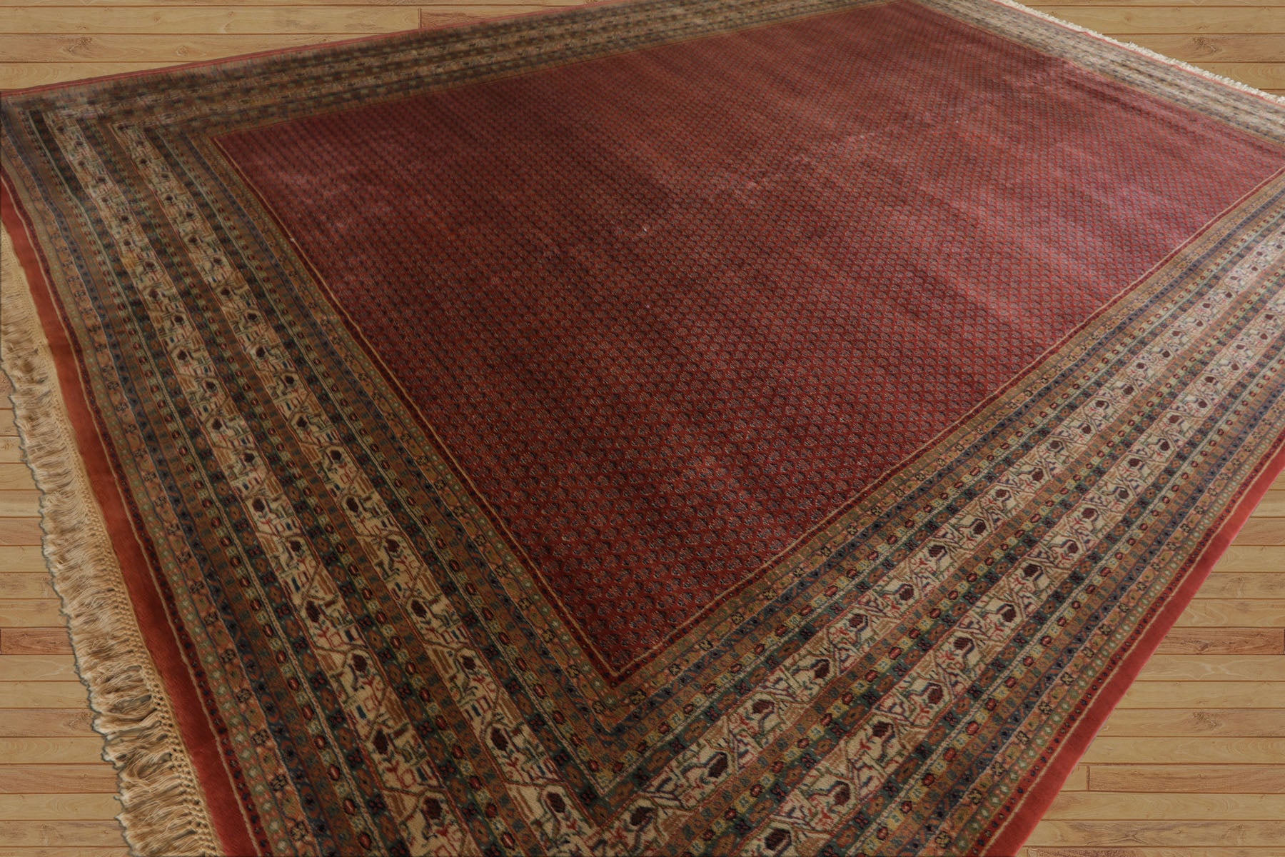 12x18 Rust, Rose, Beige Color Hand Knotted Paisley Wool Traditional Oriental Rug