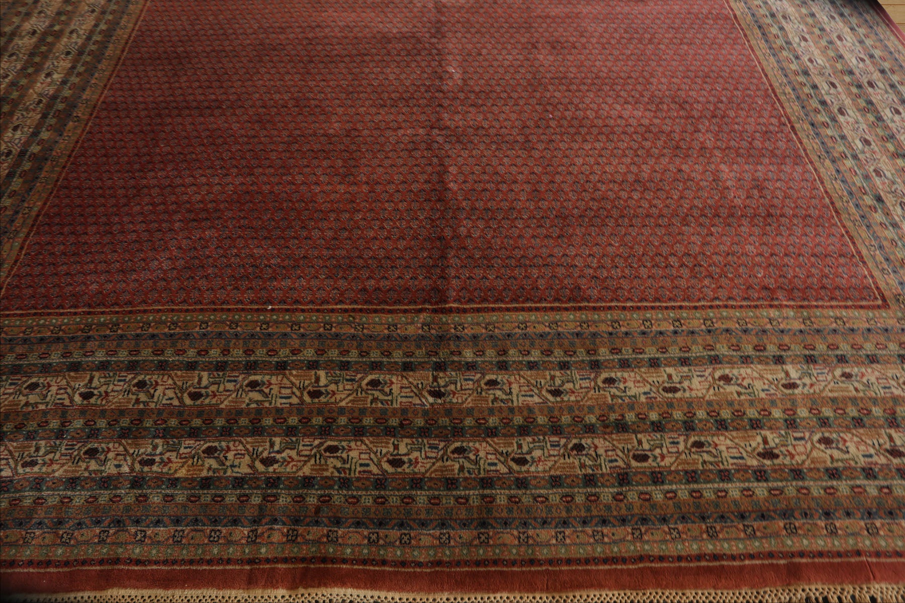 12x18 Rust, Rose, Beige Color Hand Knotted Paisley Wool Traditional Oriental Rug