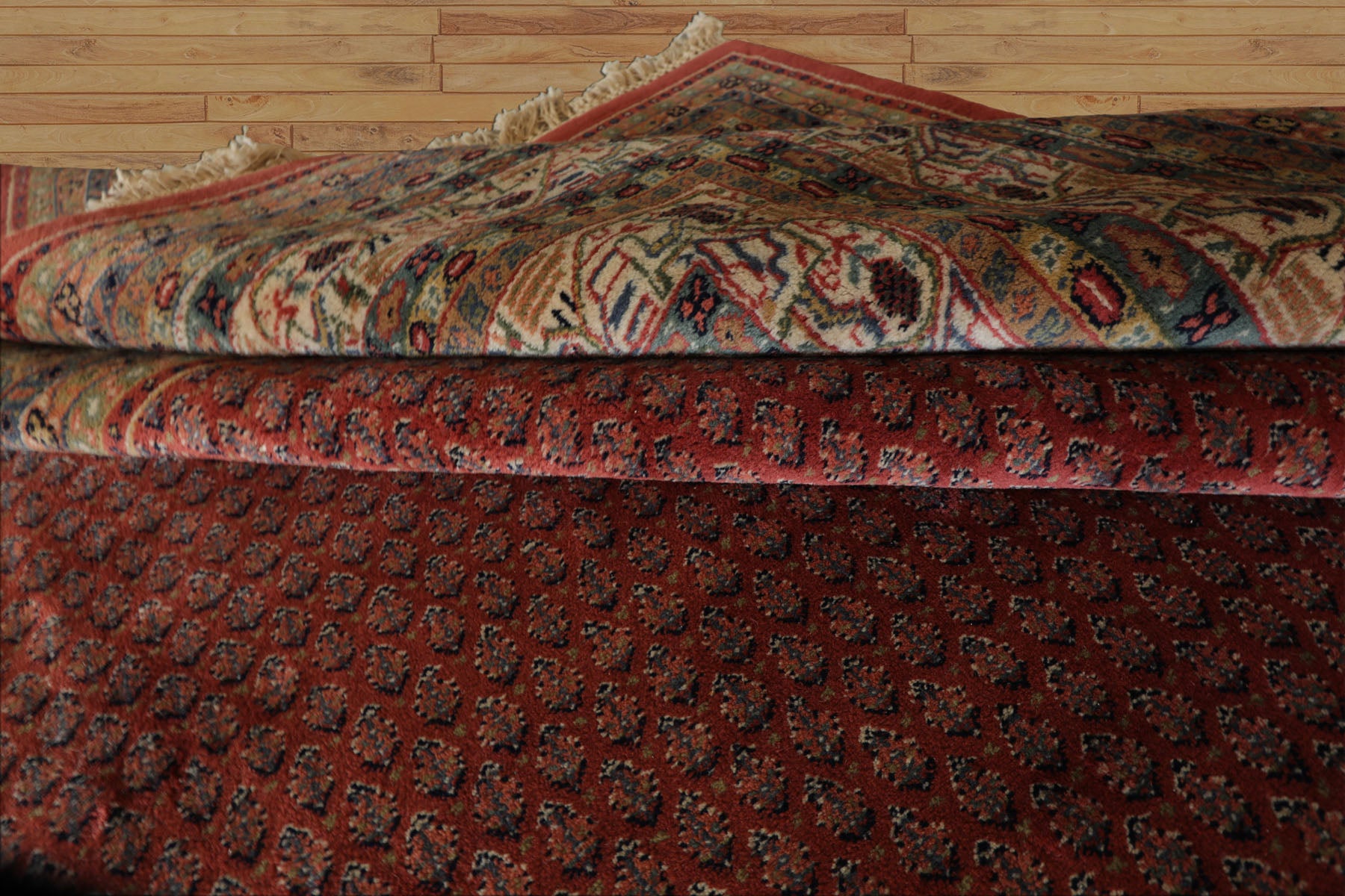 12x18 Rust, Rose, Beige Color Hand Knotted Paisley Wool Traditional Oriental Rug