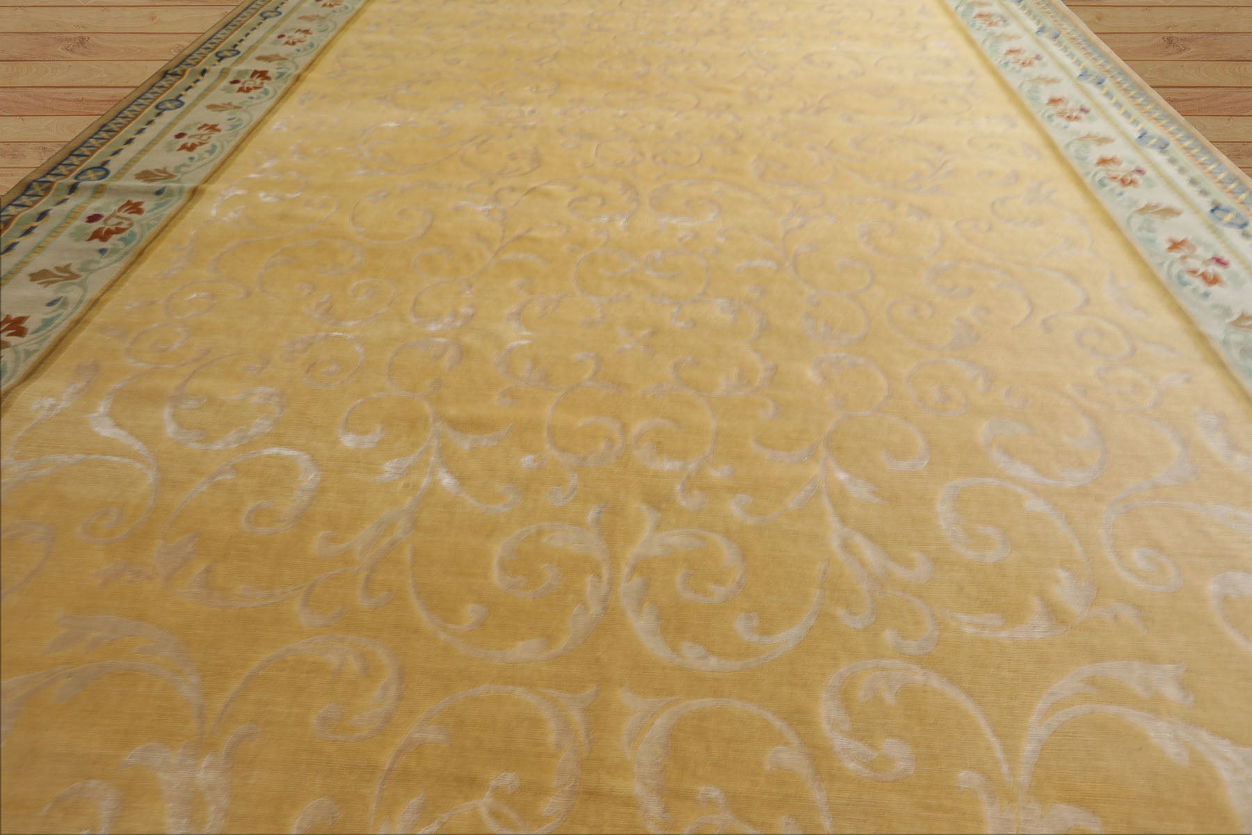 Oversize Light Gold, Mint, Navy Color Hand Knotted Tibetan? Wool and Silk Traditional Oriental Rug