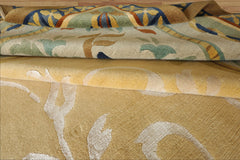 Oversize Light Gold, Mint, Navy Color Hand Knotted Tibetan? Wool and Silk Traditional Oriental Rug