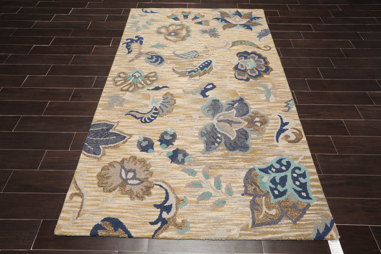 5x7 Beige, Gray, Turquoise Color Hand Tufted Floral 100% Wool Transitional Oriental Rug
