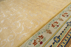 Oversize Light Gold, Mint, Navy Color Hand Knotted Tibetan? Wool and Silk Traditional Oriental Rug