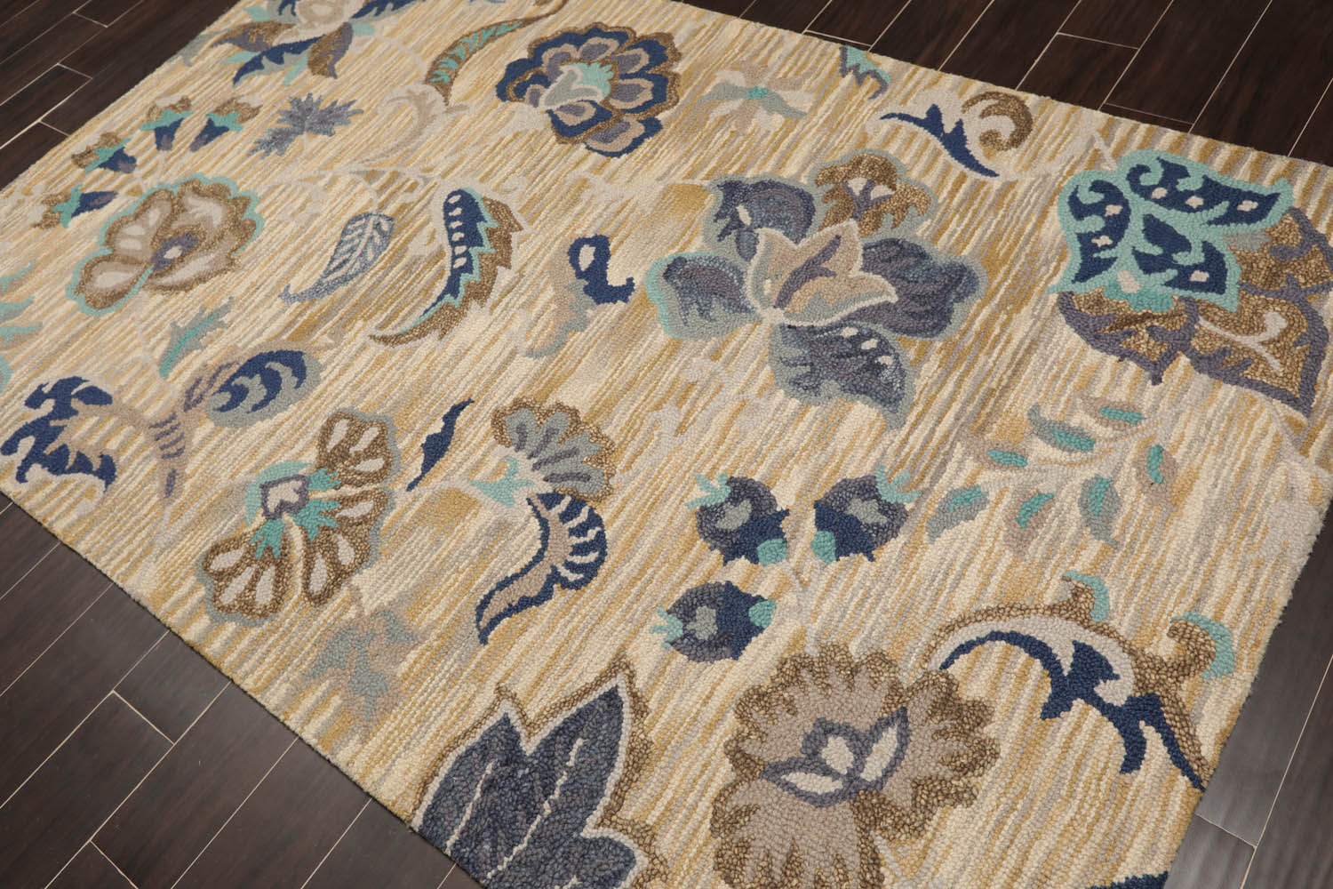 5x7 Beige, Gray, Turquoise Color Hand Tufted Floral 100% Wool Transitional Oriental Rug