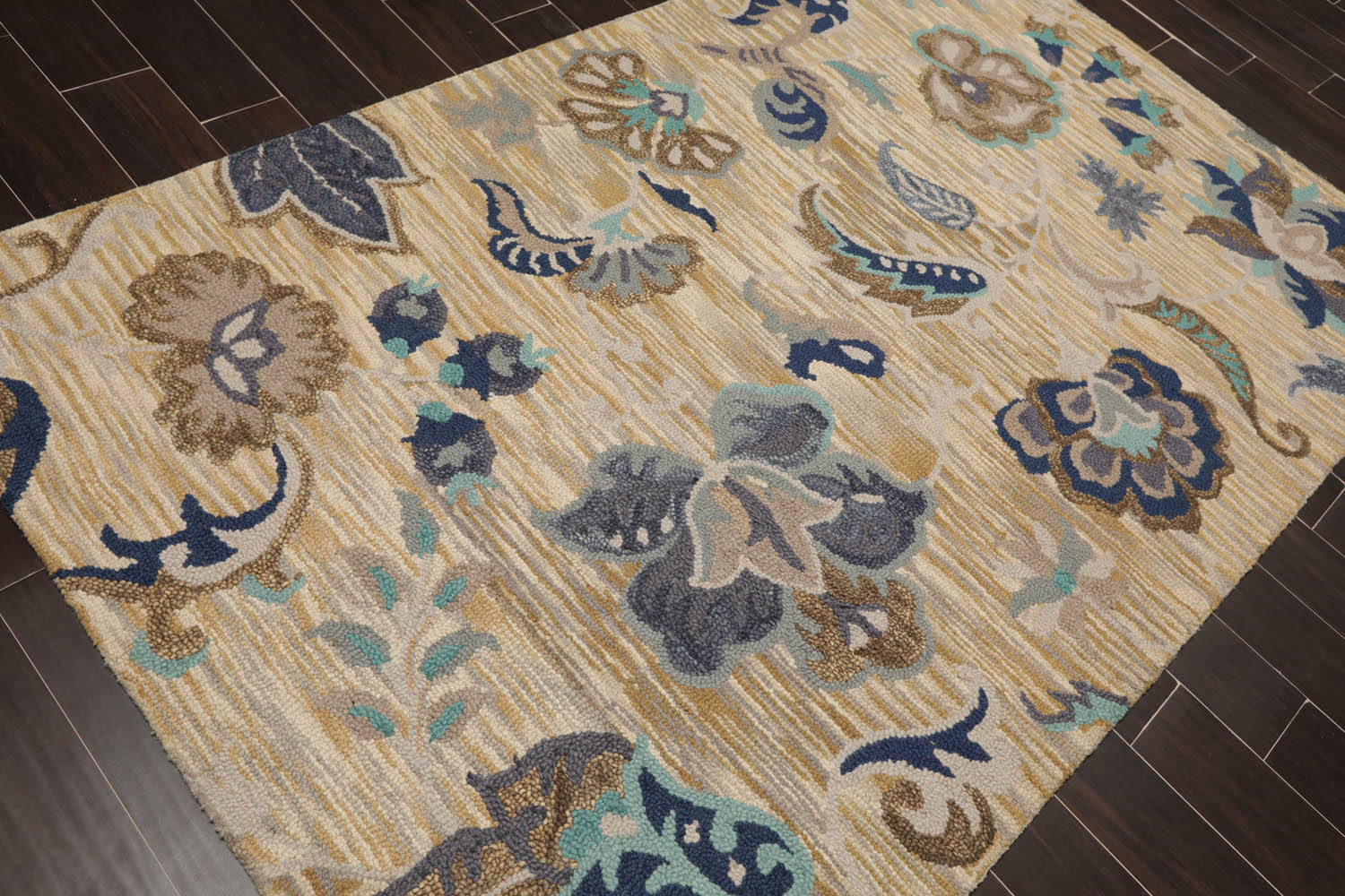 5x7 Beige, Gray, Turquoise Color Hand Tufted Floral 100% Wool Transitional Oriental Rug