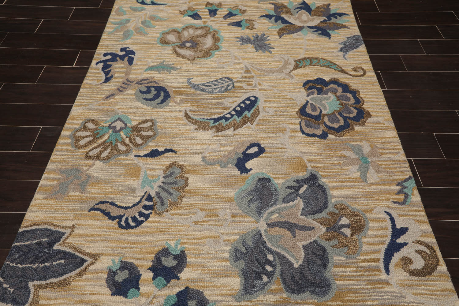 5x7 Beige, Gray, Turquoise Color Hand Tufted Floral 100% Wool Transitional Oriental Rug
