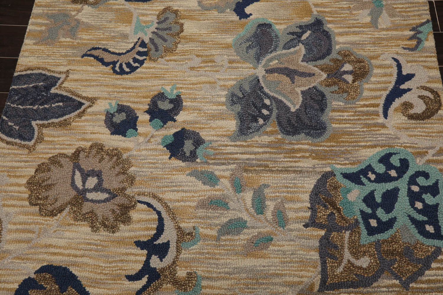 5x7 Beige, Gray, Turquoise Color Hand Tufted Floral 100% Wool Transitional Oriental Rug