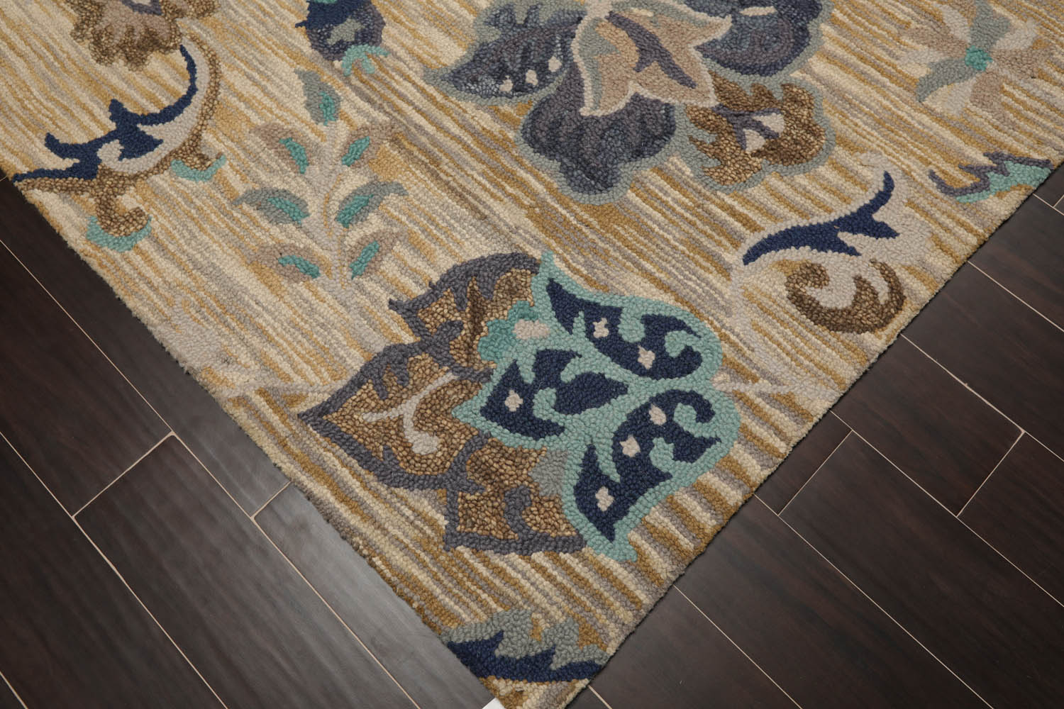 5x7 Beige, Gray, Turquoise Color Hand Tufted Floral 100% Wool Transitional Oriental Rug