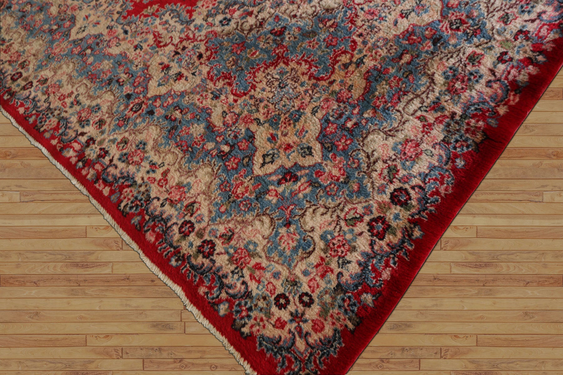 12x18 Red, Aqua, Ivory Color Hand Knotted Kerman Wool Traditional Oriental Rug