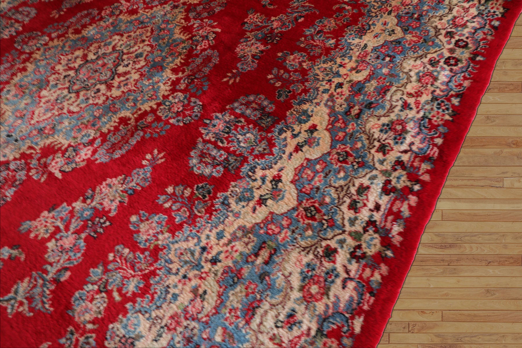 12x18 Red, Aqua, Ivory Color Hand Knotted Kerman Wool Traditional Oriental Rug