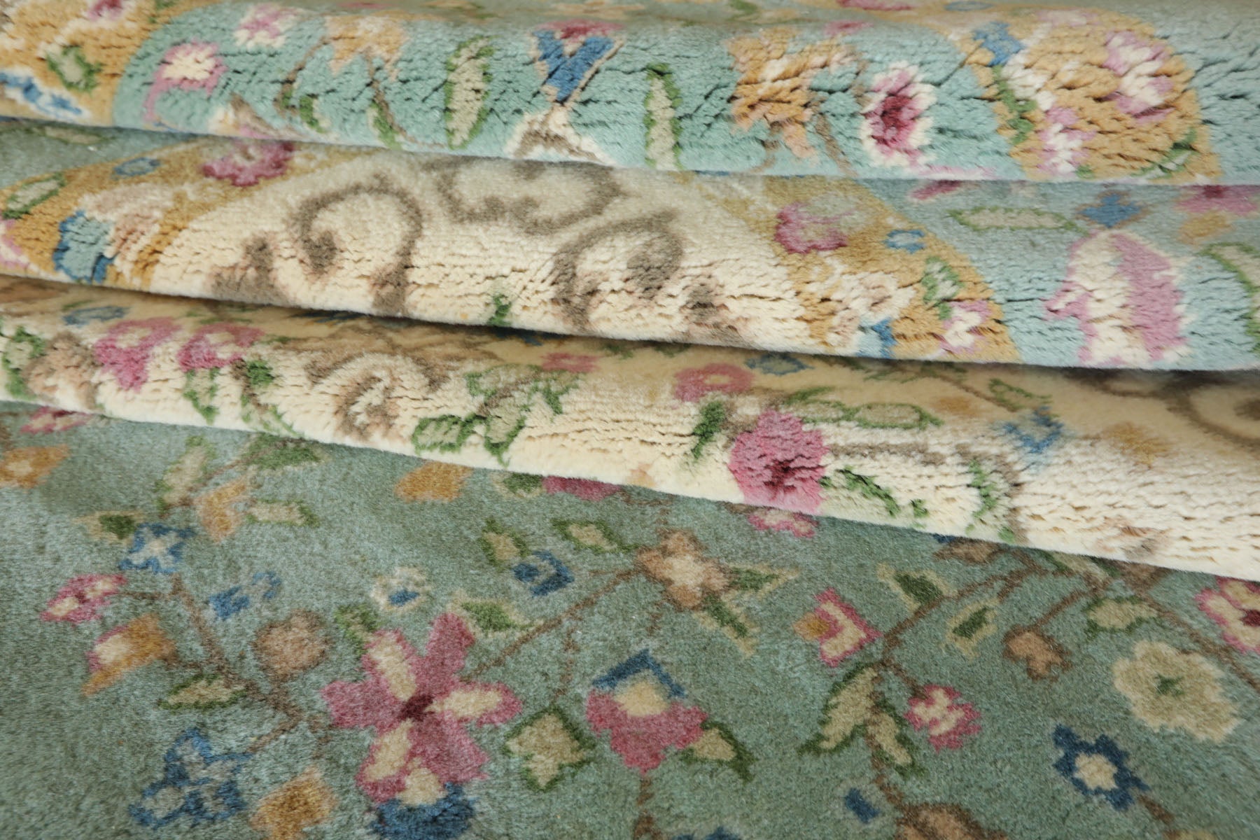 12x15 Sea Foam, Ivory, Brown Color Hand Knotted Kerman Silk Traditional Oriental Rug