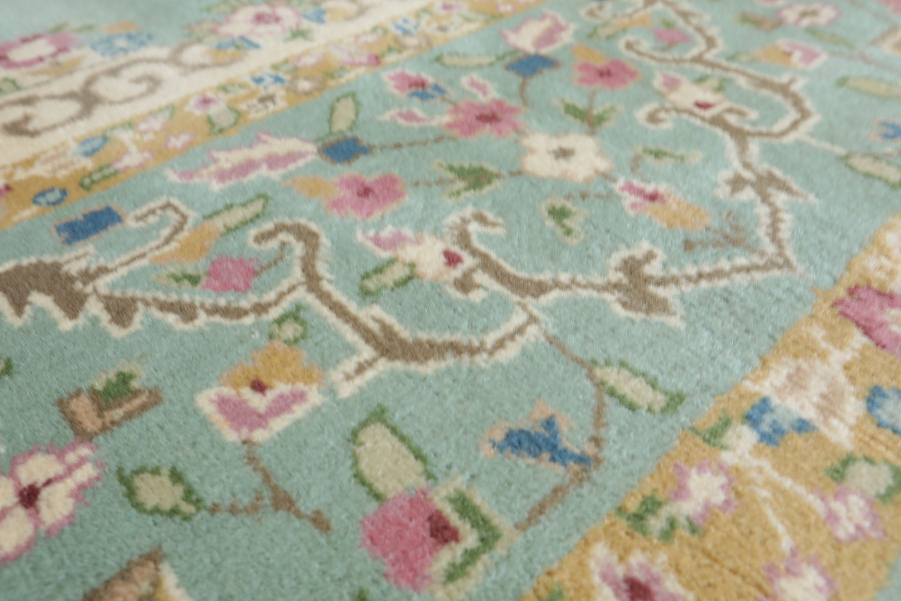 12x15 Sea Foam, Ivory, Brown Color Hand Knotted Kerman Silk Traditional Oriental Rug