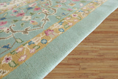 12x15 Sea Foam, Ivory, Brown Color Hand Knotted Kerman Silk Traditional Oriental Rug