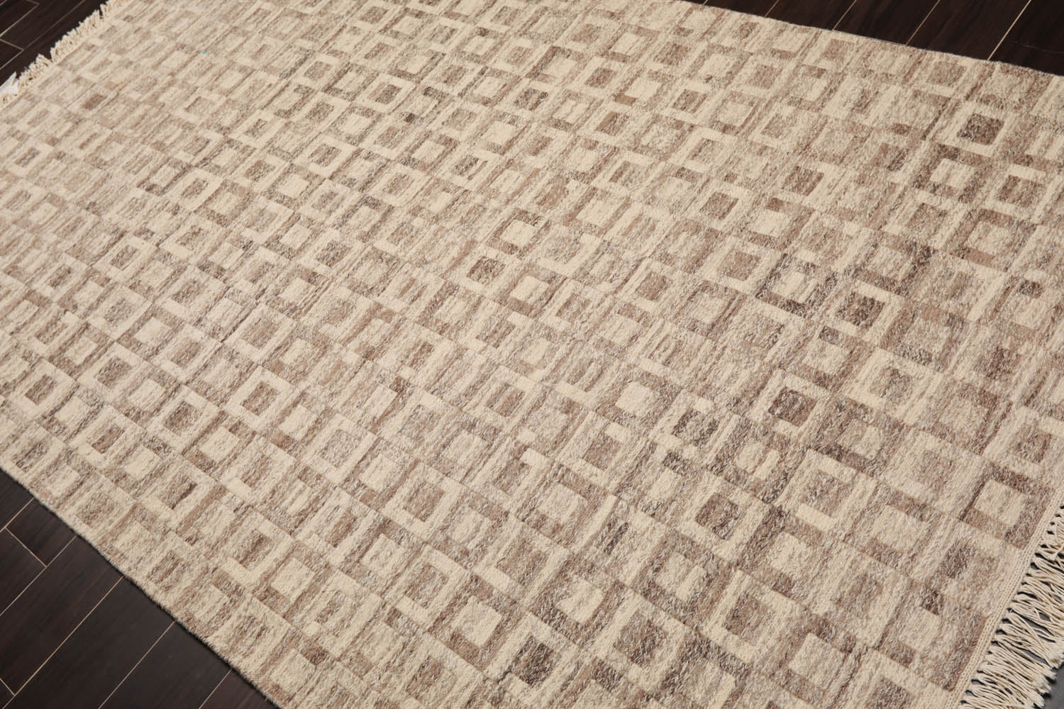 5x8 Beige, Brown, Color Hand Knotted All-Over 100% Wool Modern Oriental Rug