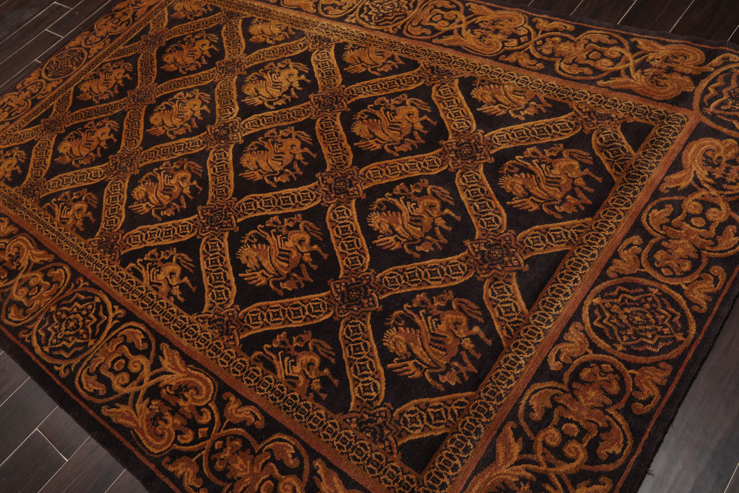 6x9 Charcoal, Brown, Gold Color Hand Knotted Pictorial 100% Wool Transitional Oriental Rug